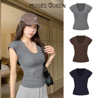 MOSESQUEEN โมเสสควีน เสื้อยืดแขนสั้นคอกลม เรียบหรู เหมาะสำหรับหน้าร้อน #63638