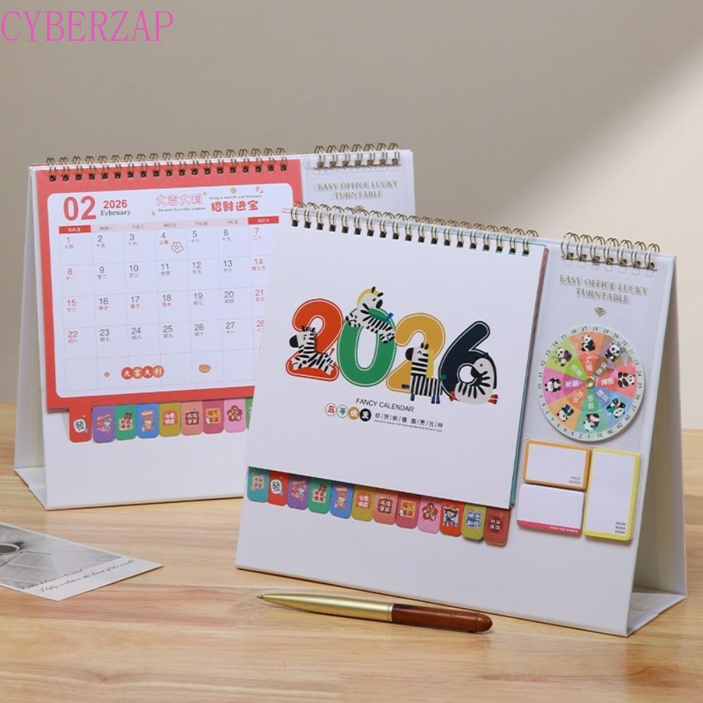 CYBERZAP Horse Year Calendar, Month Date Display Coil Binding 2026 ปฏิทินตั้งโต๊ะ, ม้าพกพา/แพนด้า/El
