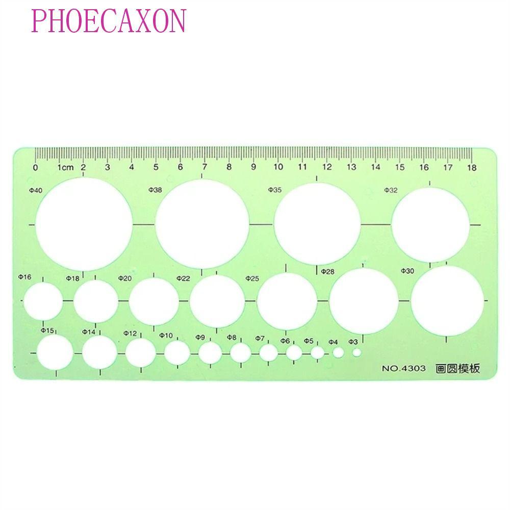 PHOECAXON ไม้บรรทัดวาดนักเรียนเครื่องเขียนหลายวงกลมรูปไข่สีเขียวไม้บรรทัดโค้ง