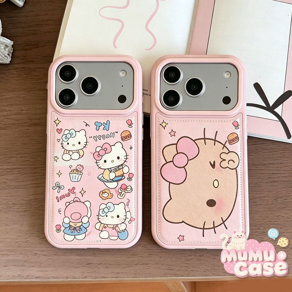 เคสหนังนุ่มลายคิตตี้ น่ารัก สีชมพู เคสนุ่มขอบหนา สำหรับ iPhone 12 11 17 13 Pro 14 15 Pro Max 16 Plus X/Xr/Xs/Xs Max