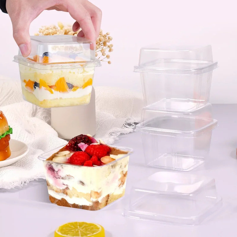 100PcsMultipurpose Dessert Cups with Lids 8oz Reusable Cupcake Container Clear Square Single Dessert
