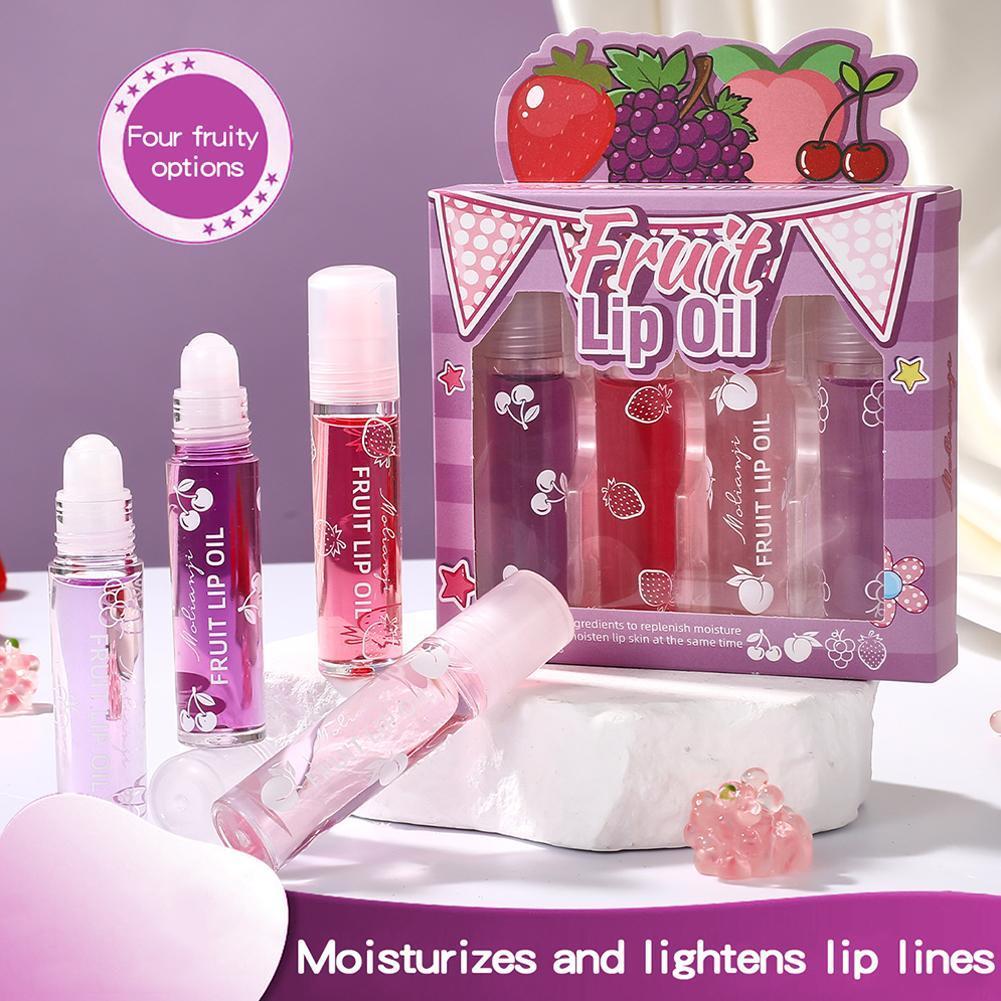 Rolling Bead Lip Oil Set Four Moisturizing Lotion Oil โปร่งใสและ Roller Mouth Hydrating K9a4