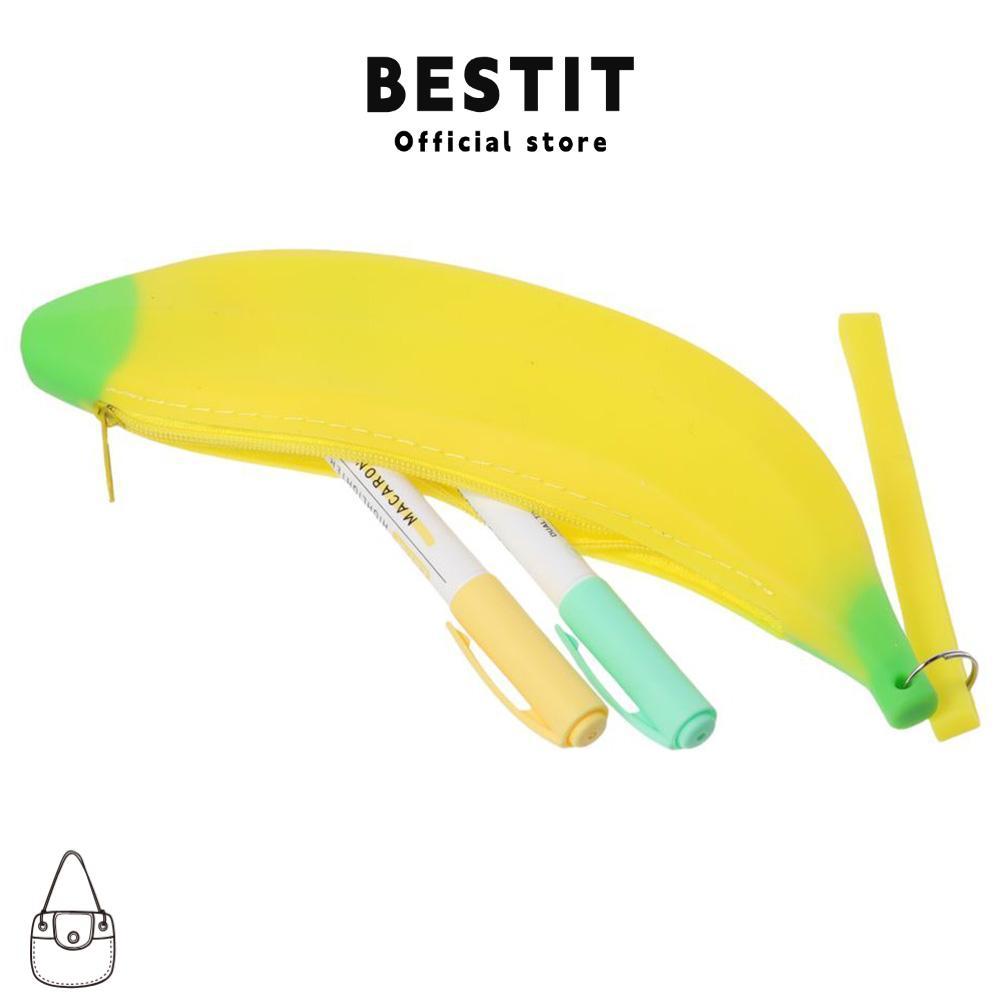 BESTIT กระเป๋าปากกาซิลิโคน, 2.36*7.87 นิ้ว Banana Shape Banana Zero Wallet, กระเป๋าใส่เหรียญซิลิโคนส