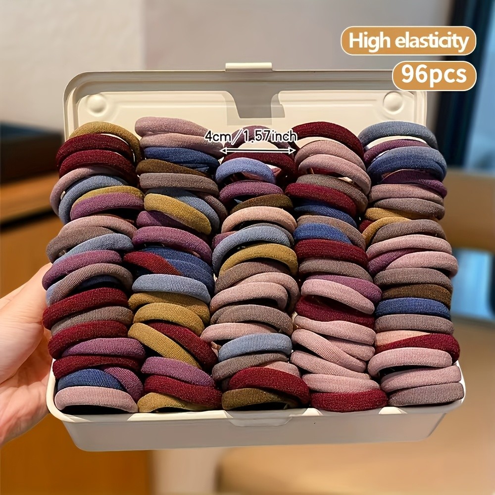 เชือกผูกผมยืดหยุ่น 96 ชิ้น สีสันสดใส นุ่ม และทนทาน พร้อมใช้งานทุกวัน เป็นของขวัญสำหรับสาวๆ