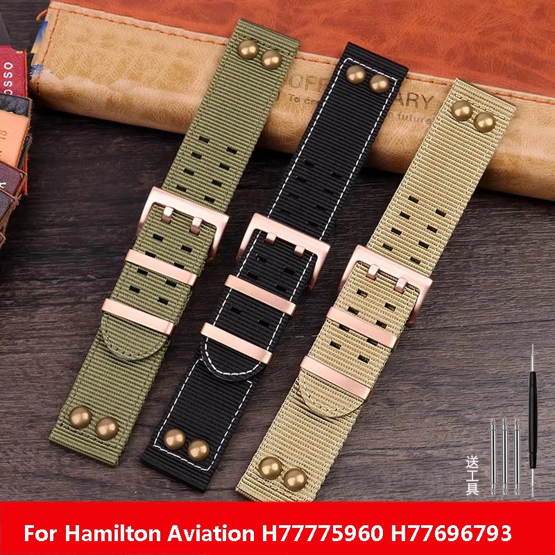 22mm Nylon Strap Willow Nails for Hamilton Watch khaki Aviation Bracelet H77775960 H77696793 Waterpr