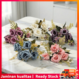 COD Bunga Mawar Palsu Magnolia Spray 29cm, Hiasan Dekorasi Rumah Buket Mahar Estetik