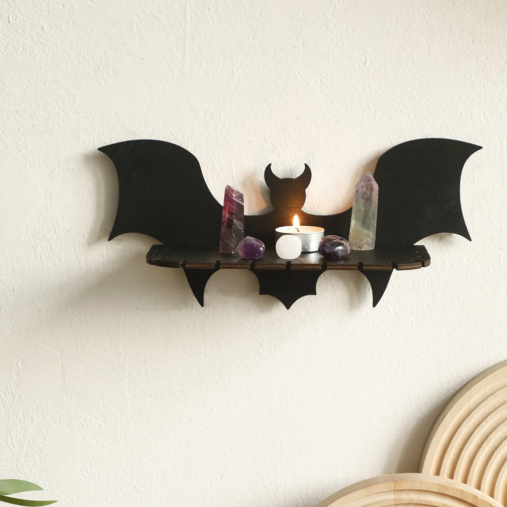 Bohemian New Product Halloween Wooden Bat Crystal Wall Shelf Simple Home Bedroom Homestay Decoration