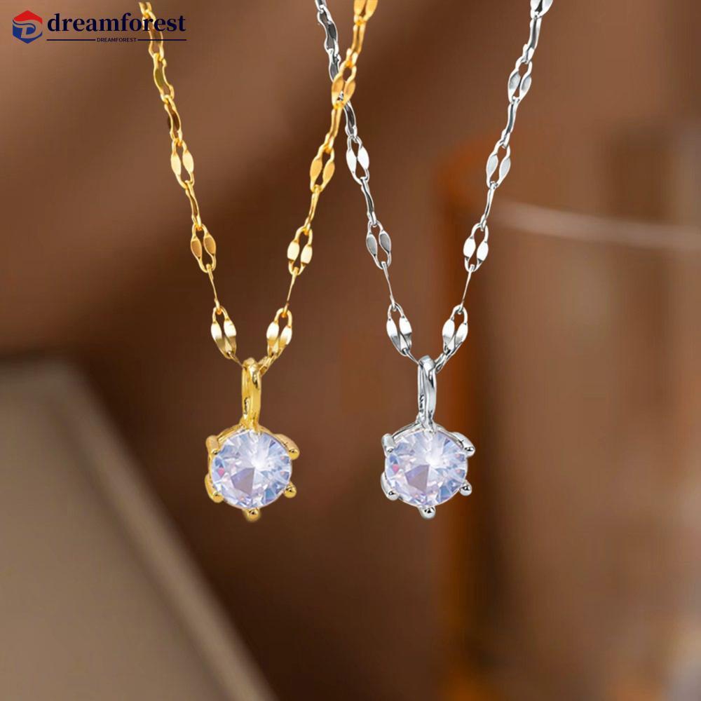 DFS สแตนเลสสตีล Cubic Zirconia จี้สร้อยคอสไตล์เกาหลี Delicate Bling Minimalist Daily Party เครื่องปร