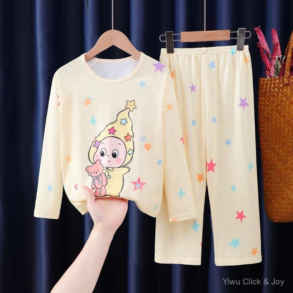 ✨100-155CM ชุดนอนเด็กชายเด็กหญิงแขนยาว เนื้อบางเบา | ชุดนอนใส่ในห้องแอร์ เหมาะสำหรับหน้าร้อน | ชุดอยู่บ้านสำหรับเด็กโต 2026 สินค้าใหม่ (พร้อมส่ง)