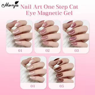 Monja Nail Art UV Gel Cat Eye Polish พร้อมแปรงปากกาลูกปัดแม่เหล็กขนาดเล็ก 6in1 One Step Magnetic นักเรียน Gradient Effect มัลติฟังก์ชั่นแบบพกพา Cat-eye DIY เล็บออกแบบเครื่องมือ
