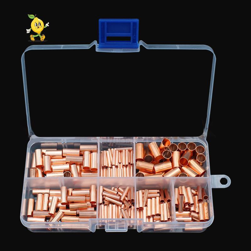 [mozh] 125/250/414/578 ชิ้น Non ฉนวนไฟฟ้า Butt Terminal Assortment Kit Wire Ferrules ชุด 7 ขนาดทองแดง Crimp Connector [TH]