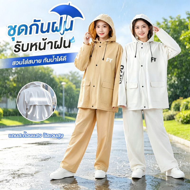 ชุดกันฝน เสื้อกันฝน ผ้าวัสดุหนาขึ้น ทนต่อการฉีกขาด กันน้ำเต็มตัว กันฝนซึม สวมใส่สบายผิวไม่ระคายเคือง ชุดกันฝนกันน้ำ