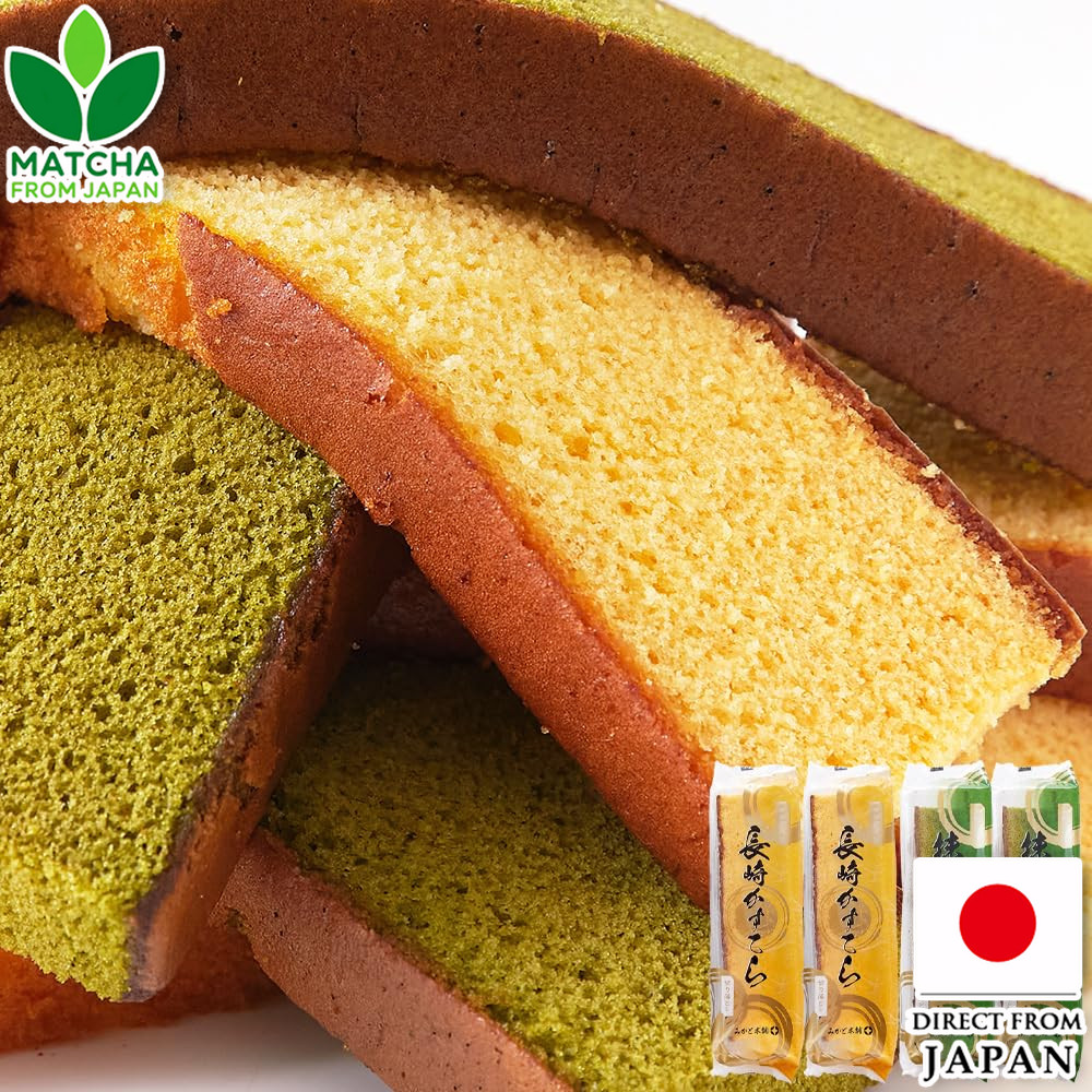 Tennen Seikatsu Nagasaki Castella Plain And Matcha Set Traditional Soft Cake Gift Pack