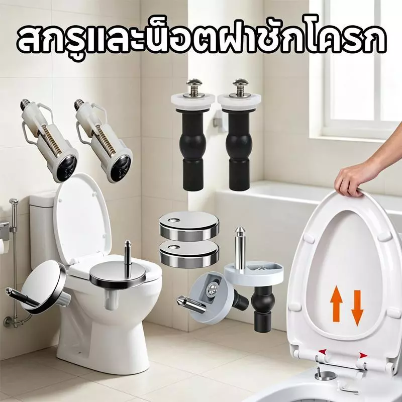 น๊อตฝาชักโครก สเตนเลสน๊อตทองเหลือง สกรูและน็อตฝาชักโครก แสตนเลส 304 ไม่เป็นสนิม น็อตสกรู ยึด น็อตชักโครก ขายเป็นคู่