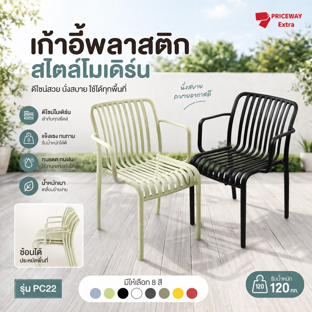 เก้าอี้สไตล์นอร์ดิก แข็งแรง ทนทาน กันลื่น ดีไซน์เรียบง่าย ทันสมัย เหมาะกับบ้านและคาเฟ่ รุ่น PC22 – โปรปัง