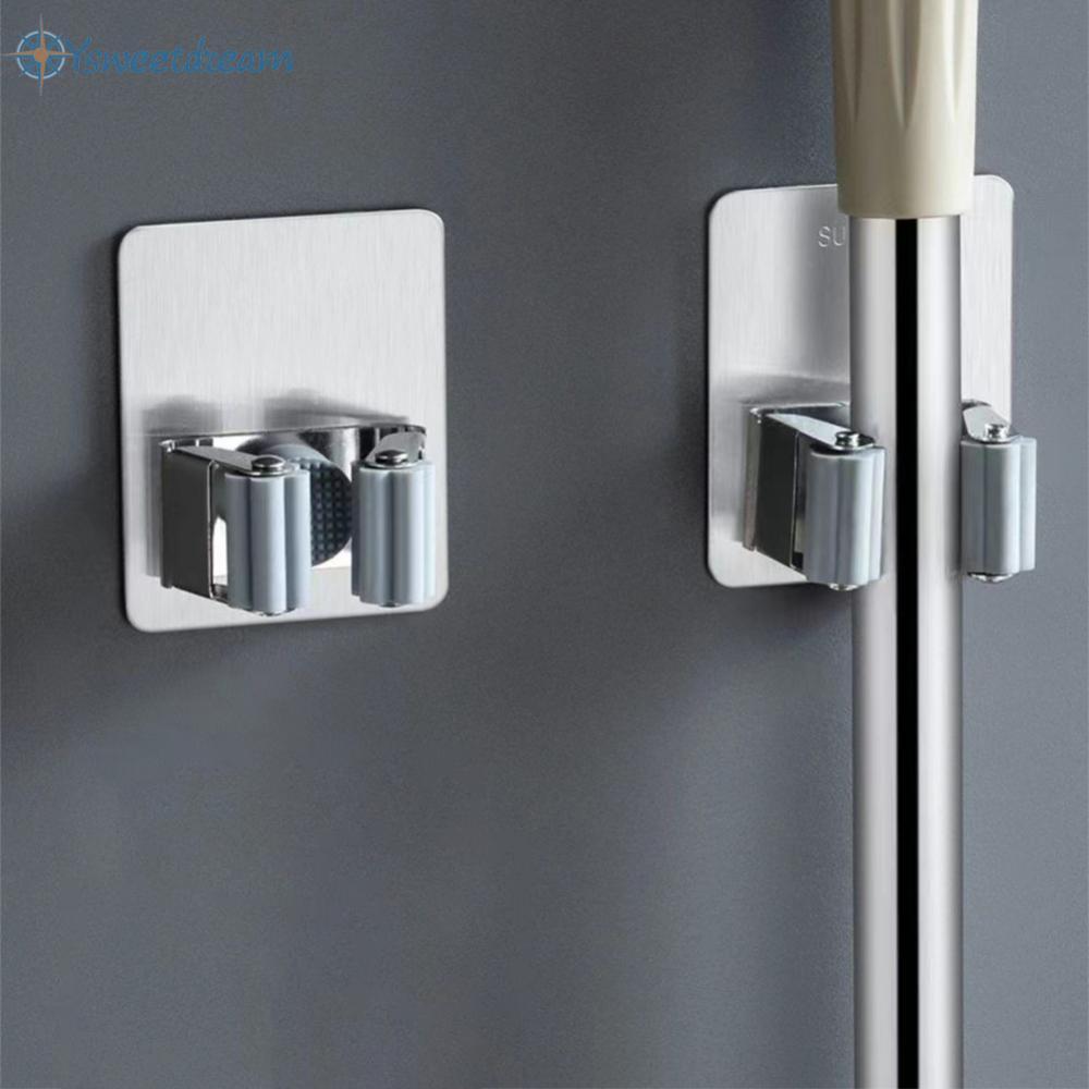 【SWTDRM】Wall Mounted Mop Holder Rack with Non-Slip Silicone Roller for Broom Brush