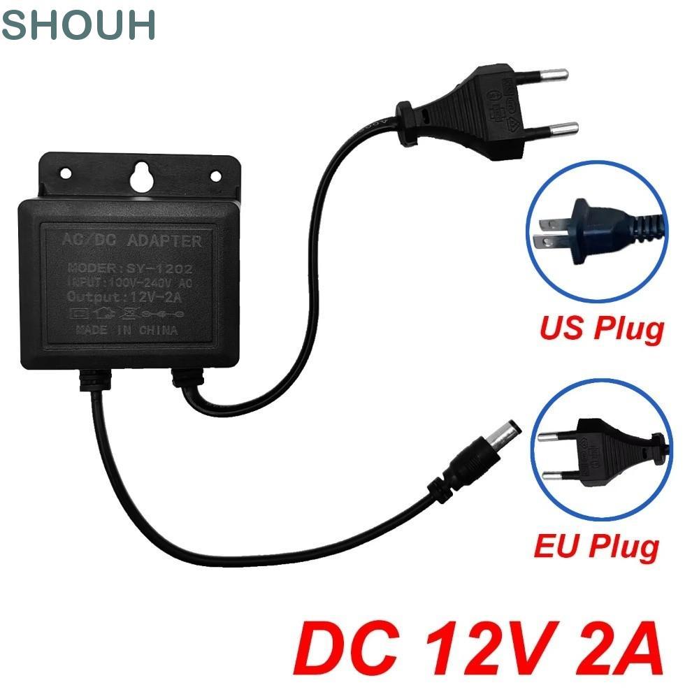 SHOUH อะแดปเตอร์แหล่งจ่ายไฟกล้อง,สีดํา DC12V 2A Power Adapter, Professional AC100V-240V EU ปลั๊กกล้องวงจรปิดกันน้ําแหล่งจ่ายไฟกลางแจ้ง