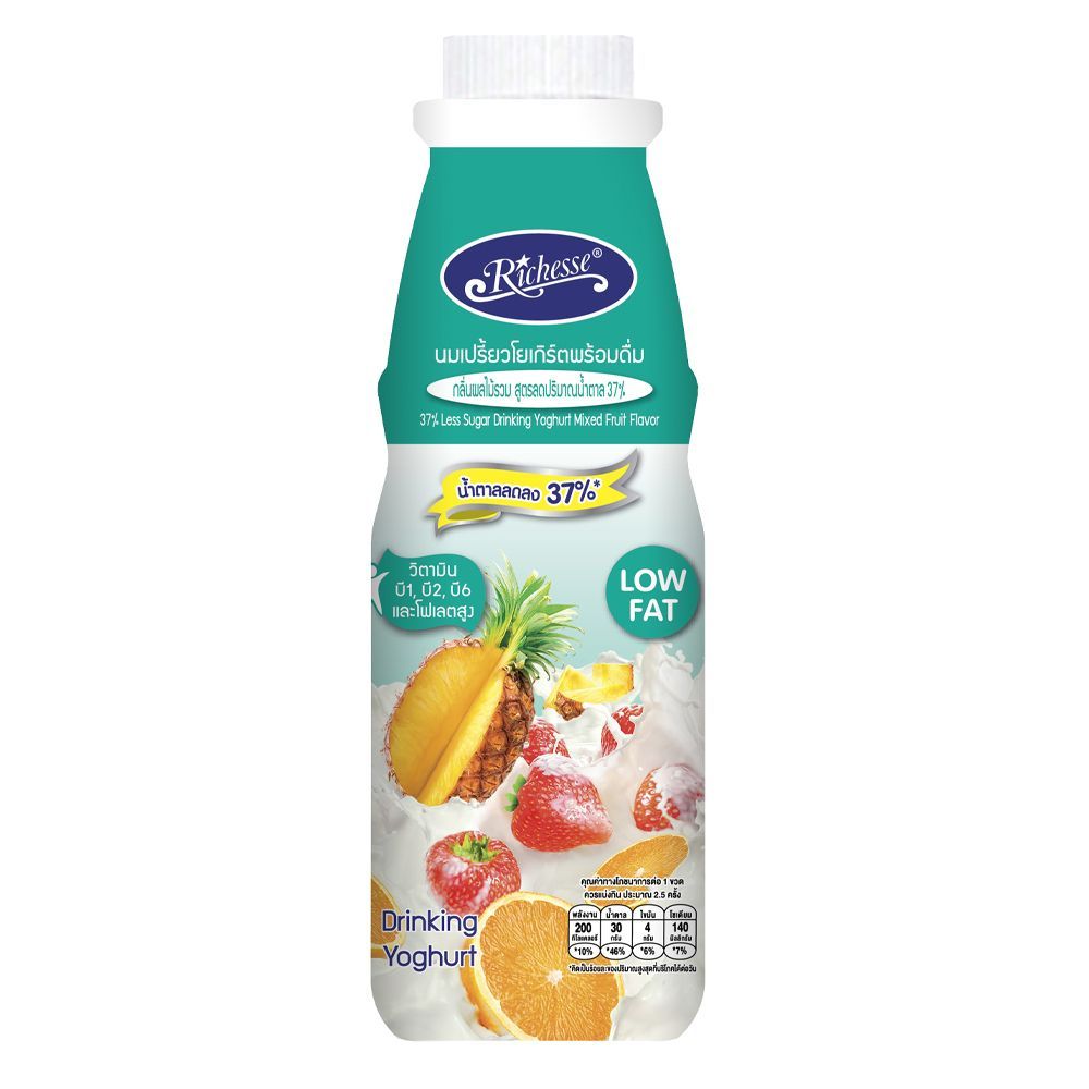 [สินค้าส่งด่วน] ริชเชส นมเปรี้ยวไขมันต่ำ รสสตรอเบอร์รี่ 350 มล. RICHESSE DRINKING YOGURT LOW FAT STRAWBERRY 350 ML