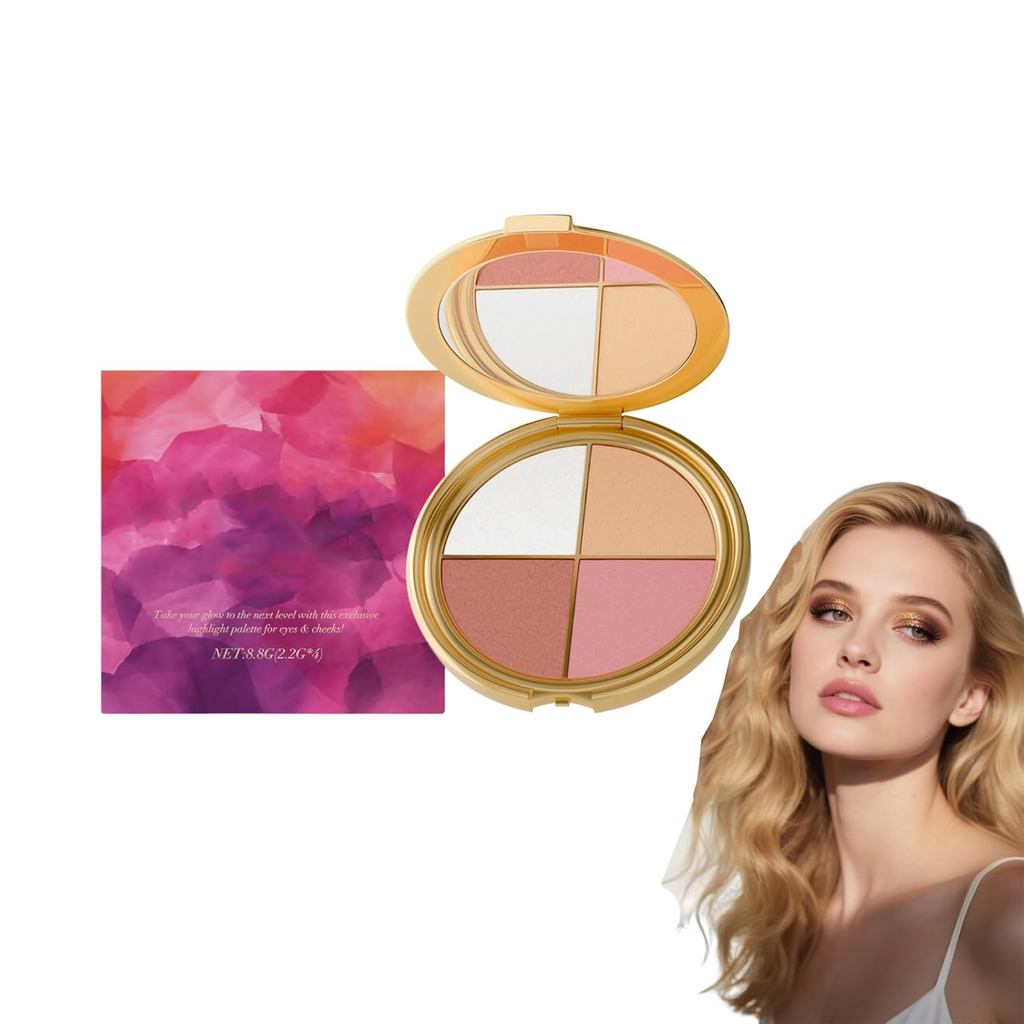 Four-in-One High Gloss Eye Blush Dual-Use Palette-Travel Makeup Palette, Ladies Neutral Eyeshadow Bl