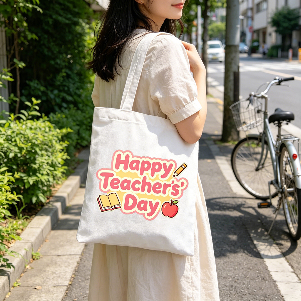 Beg Hari Guru / Teachers Day - Happy Teachers Day Cute Canvas Tote Bag, Beg Canvas for Cikgu, Spacio