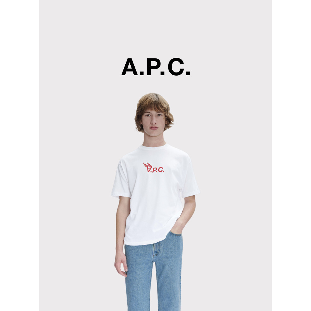 APTCT-SHIRT ผู้ชาย APC Casual อินเทรนด์ตัวอักษรรอบคอหลวมด้านบนเสื้อยืด 56457