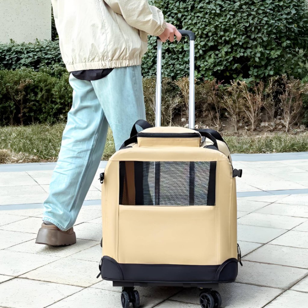 Breathable Mesh Rolling Pet Carrier Hand Carry Pet Trolley Bag น้ําหนักเบาสําหรับเดินทาง
