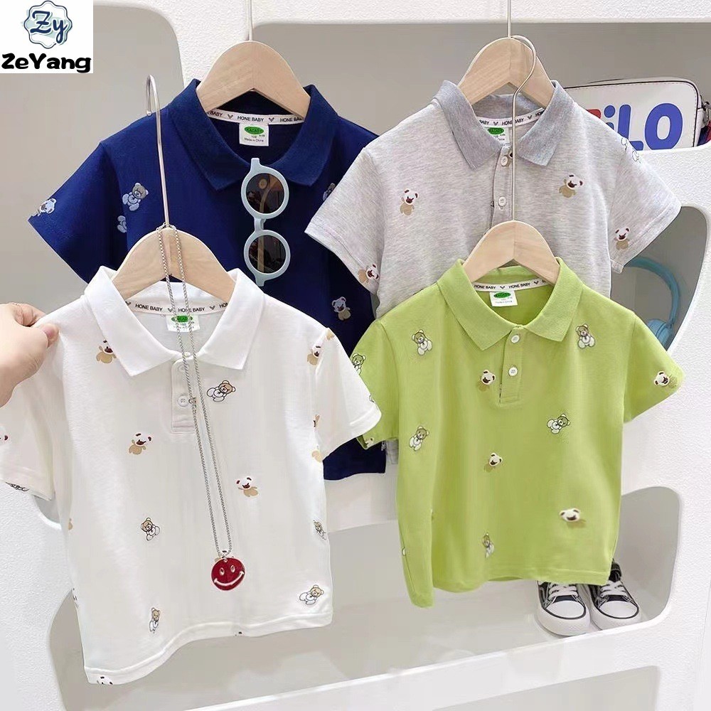 [ZY] 80-140 พร้อมสต็อกเด็กเสื้อโปโลลําลองการ์ตูนเสื้อยืดแขนสั้นเด็กแฟชั่นLapel Top All-Match Topแฟชั่นเสื้อผ้าเด็กFast Shipping