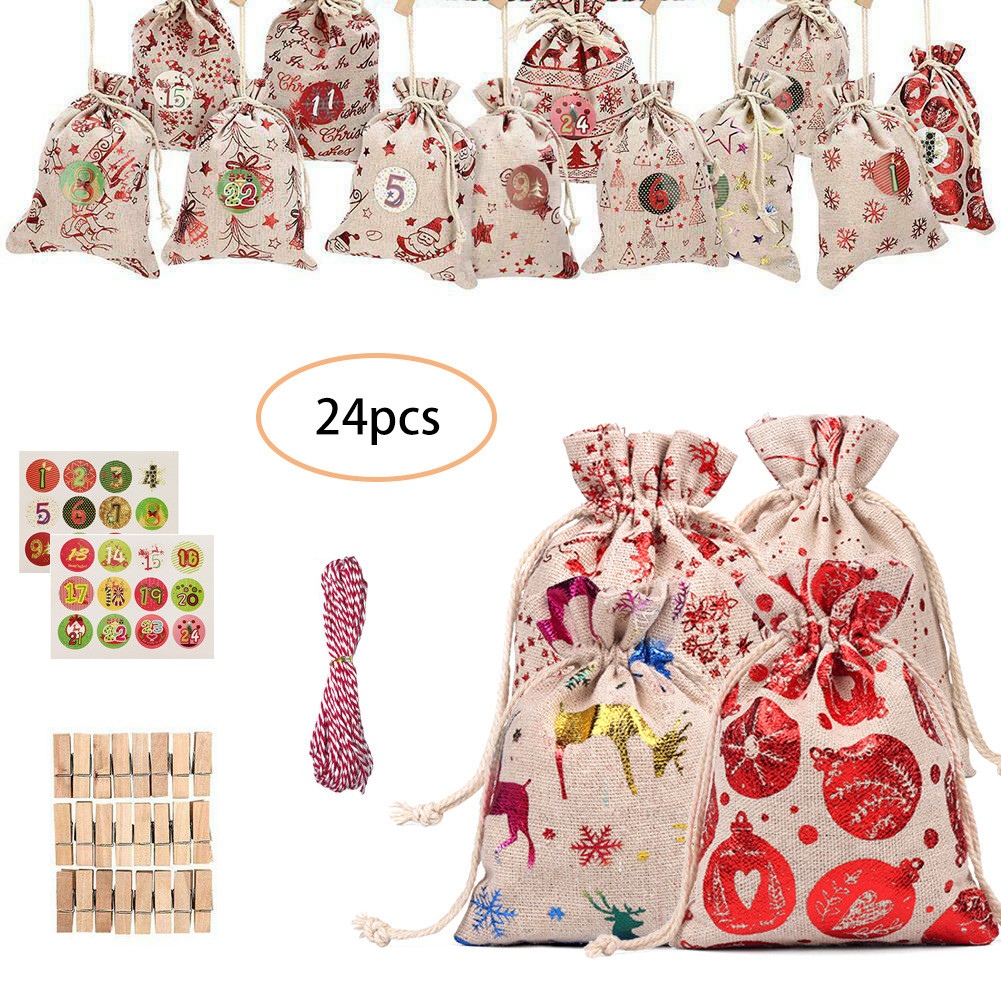 ถุงบรรจุภัณฑ์ Advent Linen Bundle Ready Stock Gilding Mouth Calendar Linen 1-24 Christmas Pattern Ca