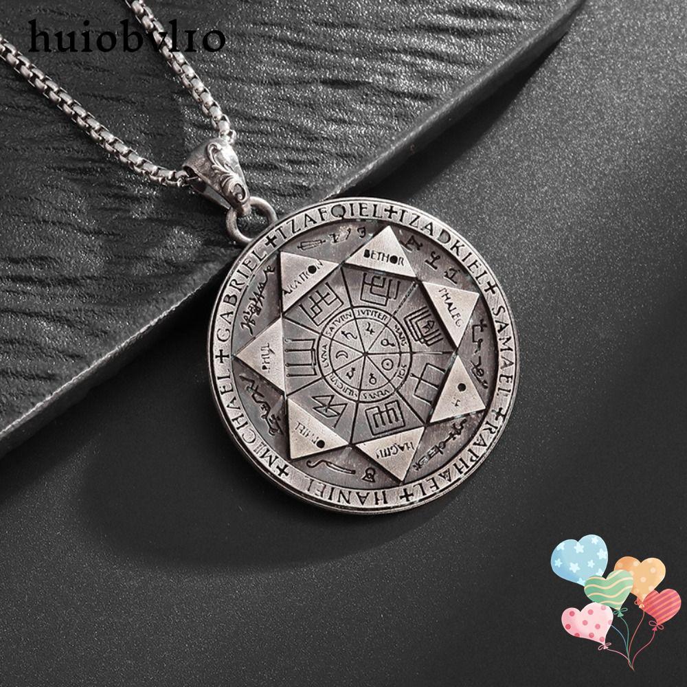 HUIOBVLTH Solomon Amulet สร้อยคอ, เครื่องประดับฮิปฮอป Amulet 7 Archangels จี้ซีล, แฟชั่นทางเลือกขัดส