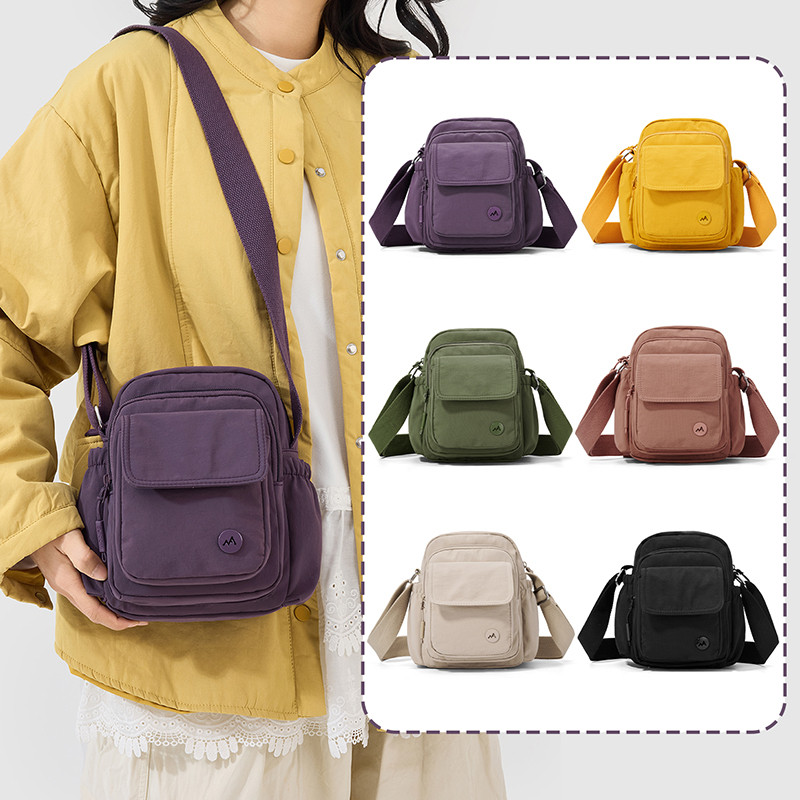 แฟชั่นกันน้ําสุภาพสตรีกระเป๋าMessengerสีทึบAll-Match Multi-Pocketไหล่กระเป๋าสุภาพสตรีสบายๆแบบพกพามือถือ