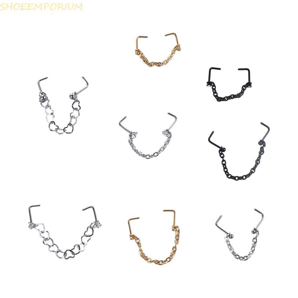 SHOEEMPORIUM จมูกเจาะแหวนผู้ชาย Hip Hop สแตนเลส Love Heart Chain Nostril Ball Septum แหวน Septum แหว