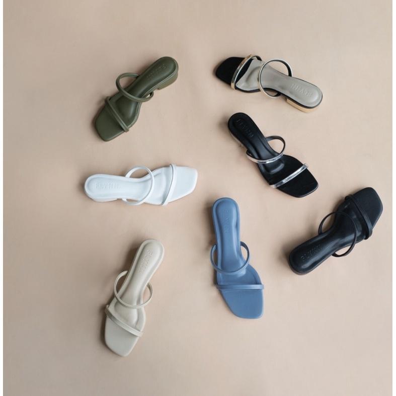 【SALE】FLYNN DALE - Matcha / Blue Jeans รองเท้าแตะ ส้น 1 นิ้ว หนังนิ่มมากกก