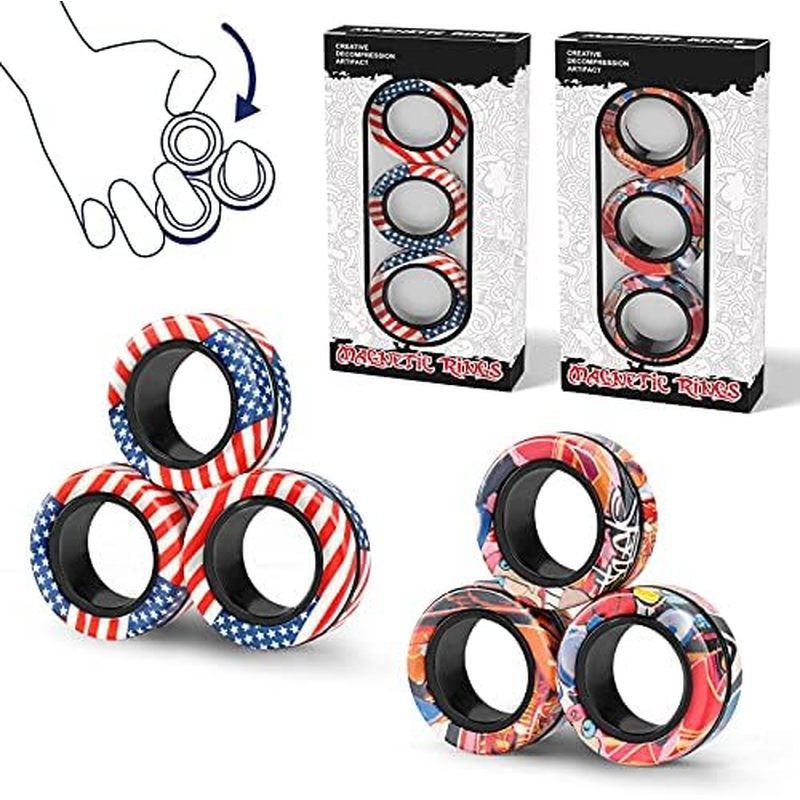 Magnetic Rings Fidget Toy Set, Idea ADHD Fidget Toys, Adult Fidget Magnets Spinner Rings for Anxiety