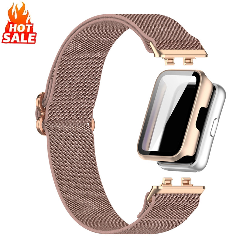 สายรัดไนลอนยืดหยุ่น + PC กรณีสําหรับ Huawei Band 11 11NFC Band 11 Pro ป้องกันหน้าจอ + สายรัดทอกีฬาสําหรับผู้หญิงผู้ชาย