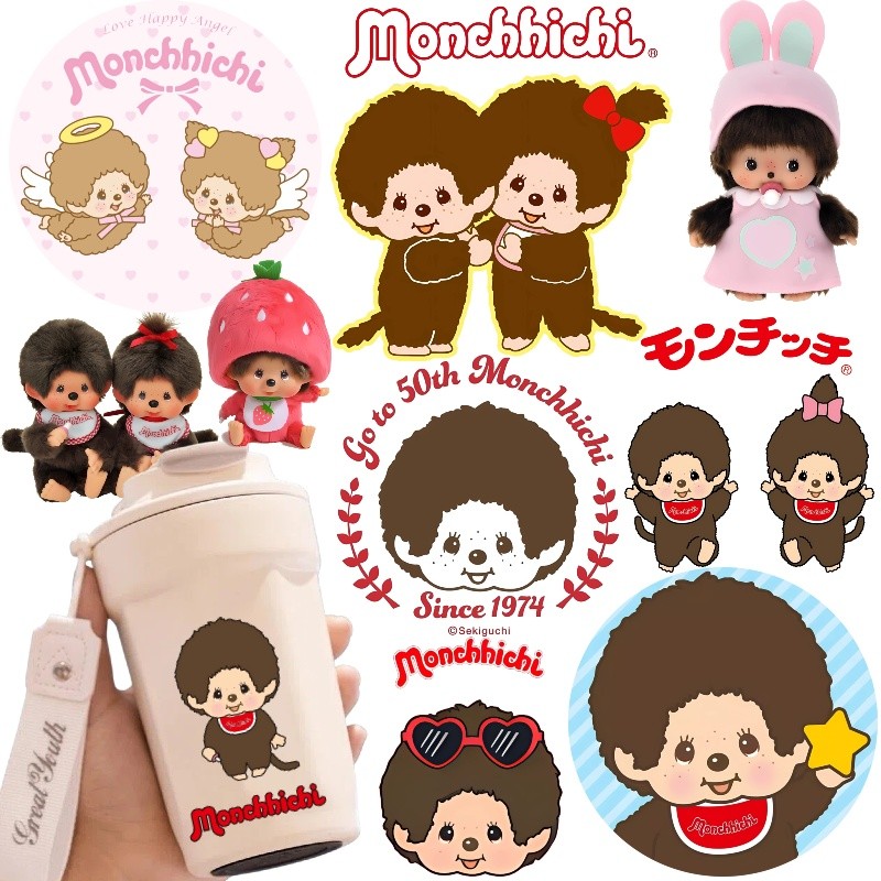 Monochichi สติ๊กเกอร์คริสตัลโอน UV การ์ตูน DIY เคสโทรศัพท์คอมพิวเตอร์และสติกเกอร์โปร่งใสลอกออกได้ตกแต่งอื่นๆ