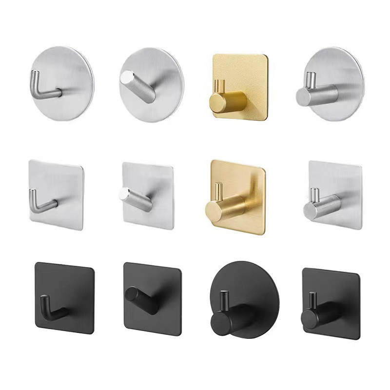 ตะขอสแตนเลส Strong Sticky Hook หลังประตู Coat Hook ฮาร์ดแวร์ Coat Hook การเจาะ-ฟรีโลหะ Coat Hook T-C