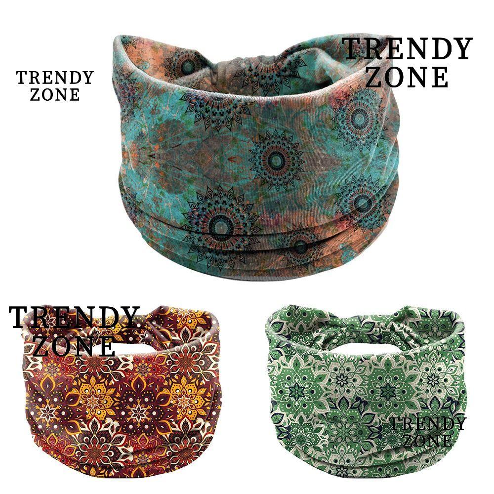 TRENDYZONE ผ้าพันหัวผูกปม, Mandala ดอกไม้ผ้าฝ้าย Boho ที่คาดผม, แฟชั่นเหงื่อ-wicking แถบหัวโยคะยืดปีกกว้างอุปกรณ์เสริมผม