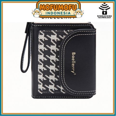BAELLERRY Womens Simple Elegant และ Viral Black Folding Wallet WA1276B5 Last Julia Leather Motif