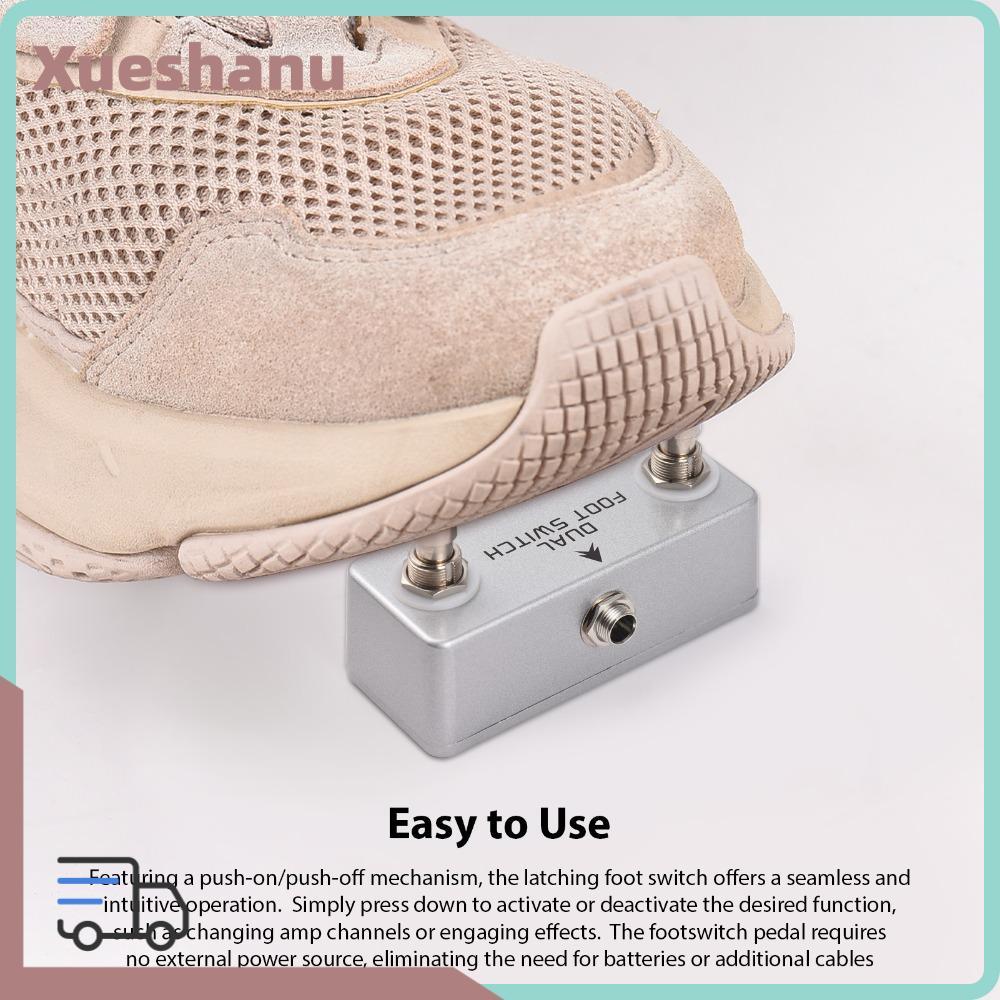 XUESEE Dual Footswitch Pedal, Silver Aluminium Alloy Foot Switch Pedal, Switch Stereo Output Guitar 