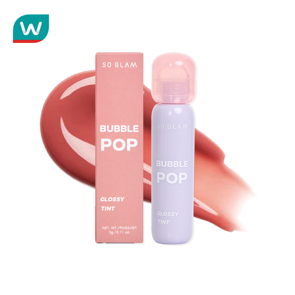 So Glam โซ แกลม บับเบิ้ล ป๊อป กลอlซี่ ทินท์ ลิป 3ก. 001 มิ้วเท็ด