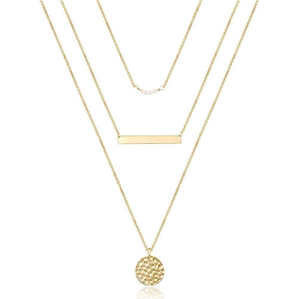 Turandoss Dainty Layered Choker สร้อยคอ, Handmade Y จี้สร้อยคอ Multilayer Bar Disc สร้อยคอปรับ Layer
