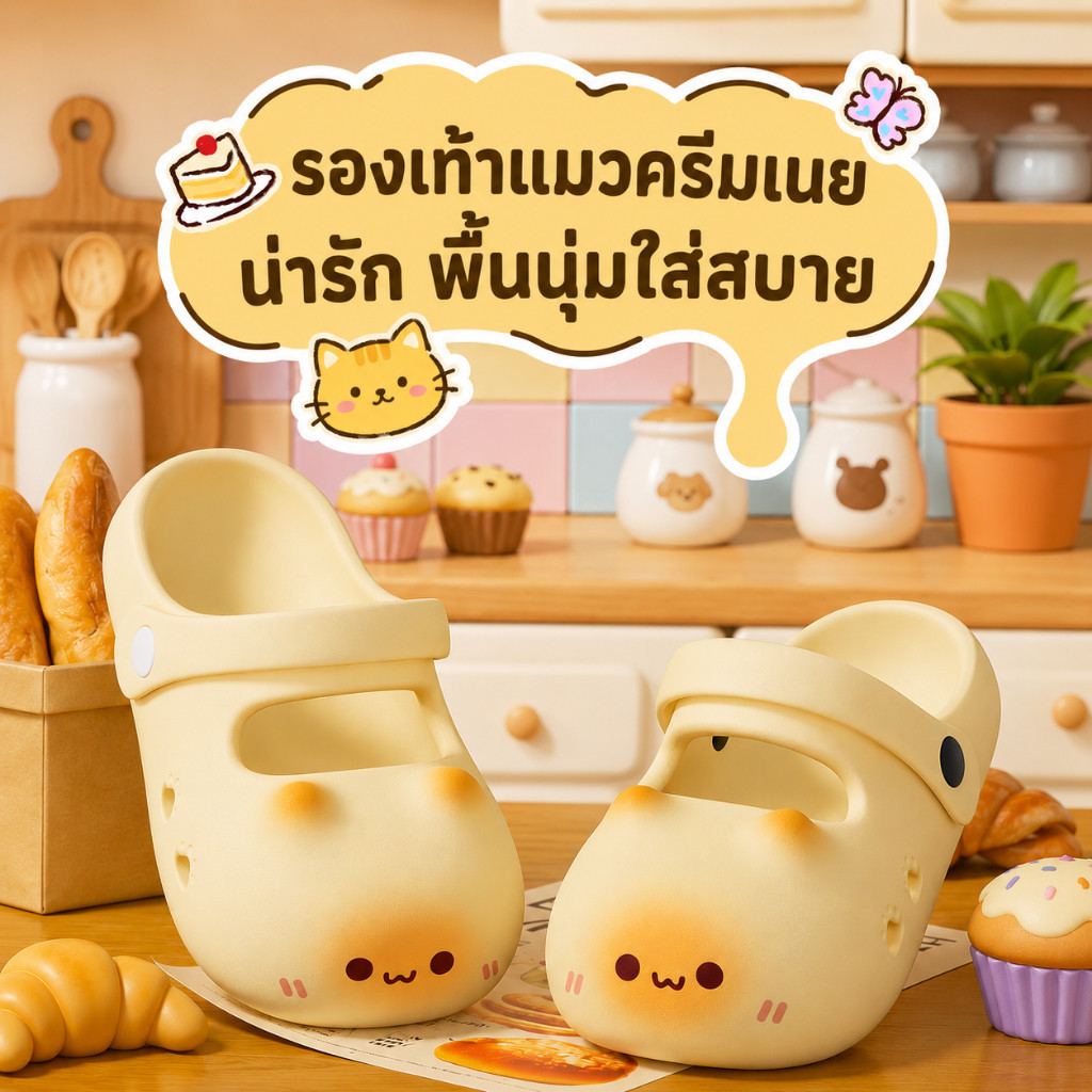 SUNBALEE 163 รองเท้าแมวการ์ตูน แบบสวม พื้นนิ่มเด้งใส่สบาย มีสายรัดเท้า น้ำหนักเบา รองเท้าแฟชั่นน่ารักผู้หญิง