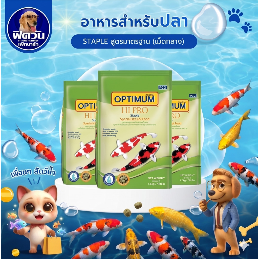 อาหารปลา CP Hi Pro (สูตรมาตรฐาน)ปลาคาร์ฟ เม็ด-M (เขียว) 15 กิโลกรัม{อาหารปลา}