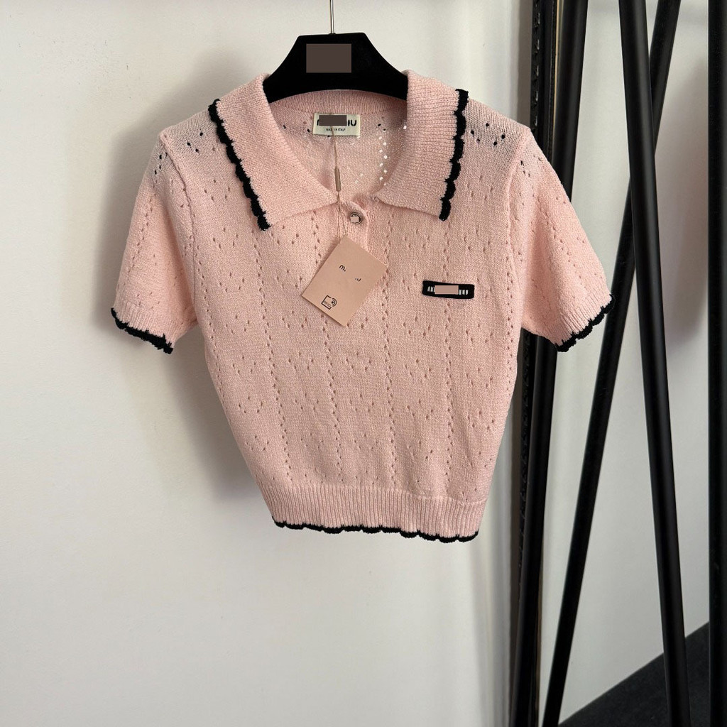 MMU * Temperament Slim-fit Dopamine Womens Collar Label Letter Polo Collar Hollow Short-Sleeved