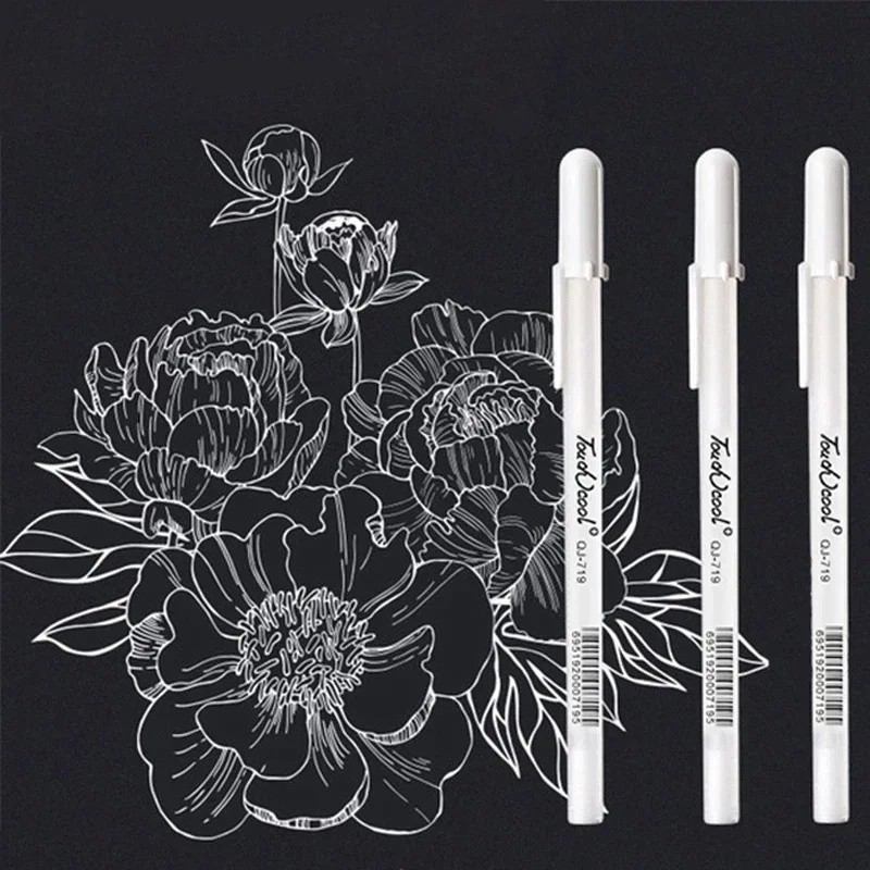 ปากกามาร์กเกอร์สีขาว 0.8 มม. เซ็ต 5/10 ด้าม กันน้ำ หมึกถาวร แห้งไว สำหรับกระดาษดำ วาดรูป มังงะ DIY