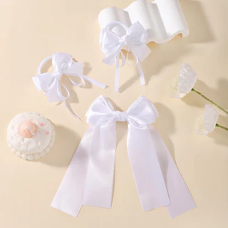 3 ชิ้นหวานสีขาว Bows กิ๊บติดผมสําหรับสาว Fresh Barrette Boutique ผ้าเต็มรูปแบบเด็ก Headwear อุปกรณ์เสริมผม