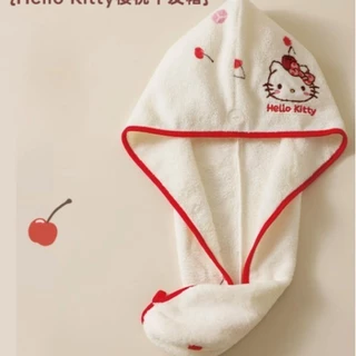 Hello Kitty Cherry Series ชุดเดรสอาบน้ําขนแกะปะการังสามารถสวมใส่สามารถห่อน้ําดูดซับน้ําแห้งเร็วเสื้อคลุมอาบน้ําสไตล์เจ้าหญิงน่ารัก