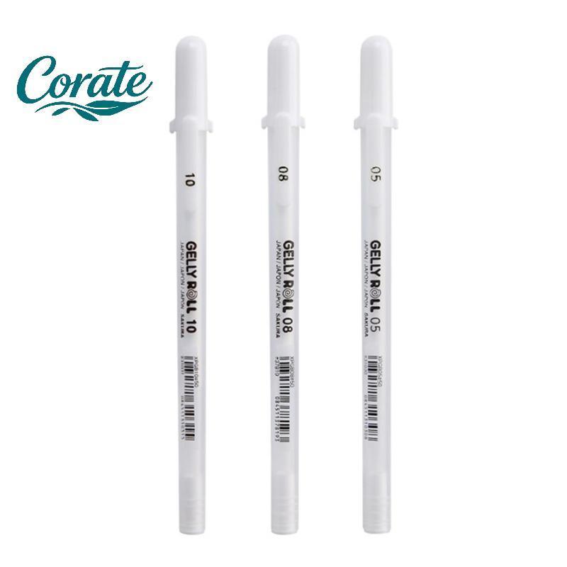 [Crate] Sakura Gelly Roll Gel Pen สีขาว 0.5 มม. 0.8 มม. 1.0 มม.แสงสูง Marke ปากกา Bla กระดาษแข็ง Art จิตรกรรมปากกา White Line ปากกา
