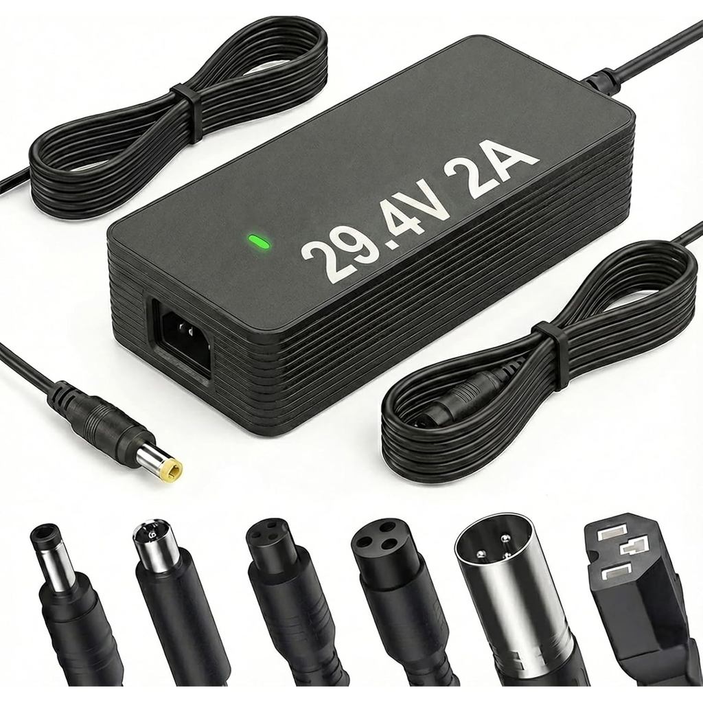 QKIIP Charger 24V แบตเตอรี่ลิเธียม, 29.4V 2A Fast Charger สำหรับ GoTrax, Ninebot และสกู๊ตเตอร์ไฟฟ้าอ