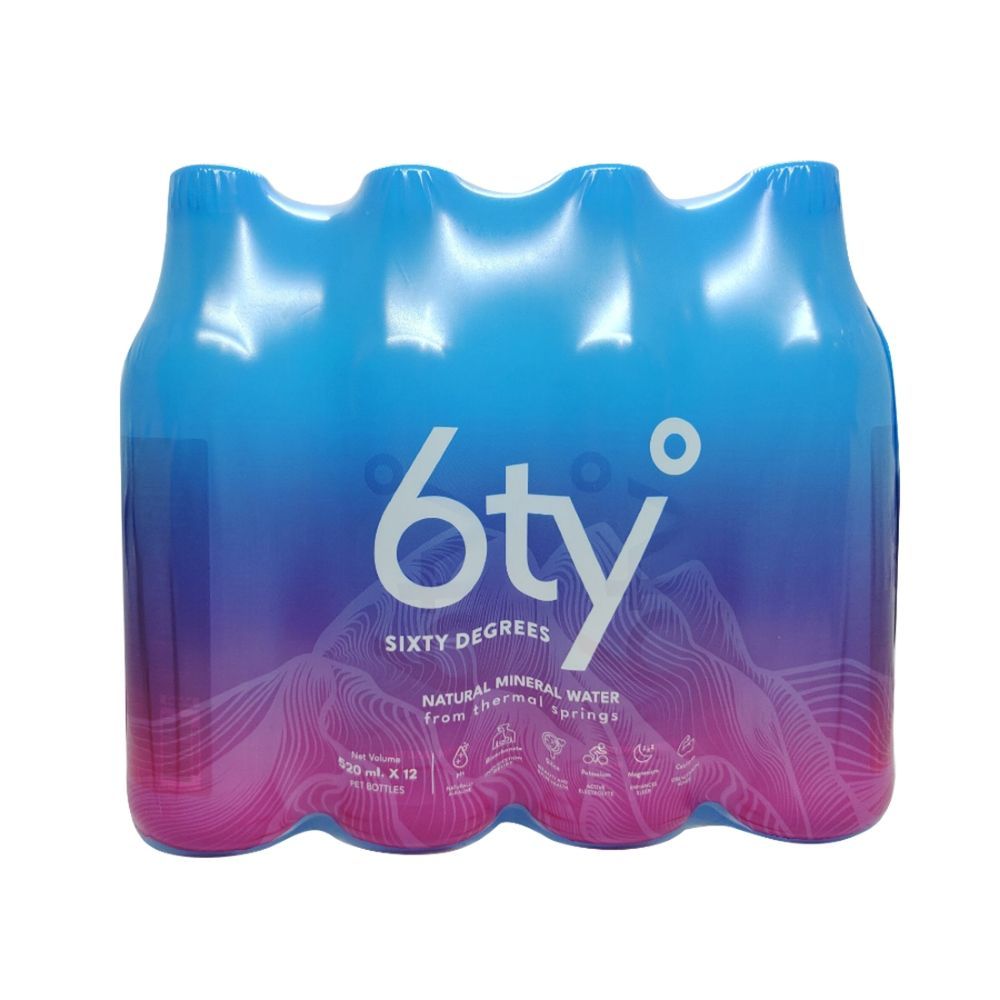 [สินค้าส่งด่วน] ซิกตี้ ดีกรี น้ำแร่ธรรมชาติ 520 มล. แพ็ค 12 6TY DEGREES MINERAL WATER 520 ML PACK 12